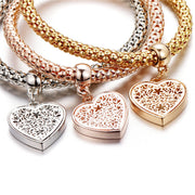 Trio Gold Filigree Hearts Charm Mesh Bracelets Sets