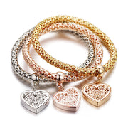 Trio Gold Filigree Hearts Charm Mesh Bracelets Sets