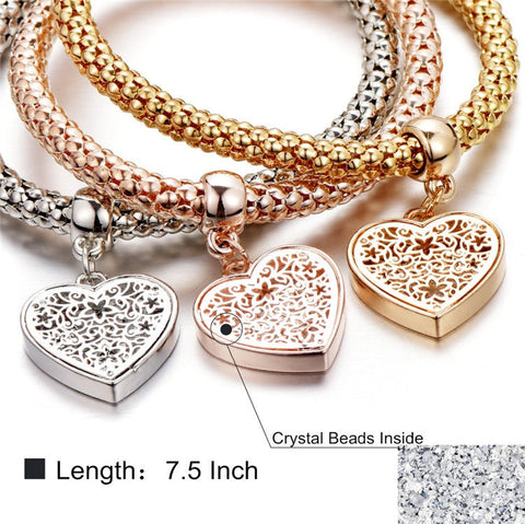 Trio Gold Filigree Hearts Charm Mesh Bracelets Sets