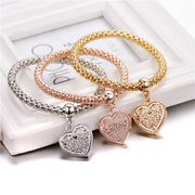 Trio Gold Filigree Hearts Charm Mesh Bracelets Sets