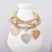 Trio Gold Filigree Hearts Charm Mesh Bracelets Sets