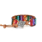 Thai Inspired Rainbow Marble Leather Pull Bracelet