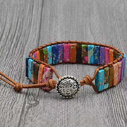 Thai Inspired Rainbow Marble Leather Pull Bracelet