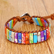 Thai Inspired Rainbow Marble Leather Pull Bracelet