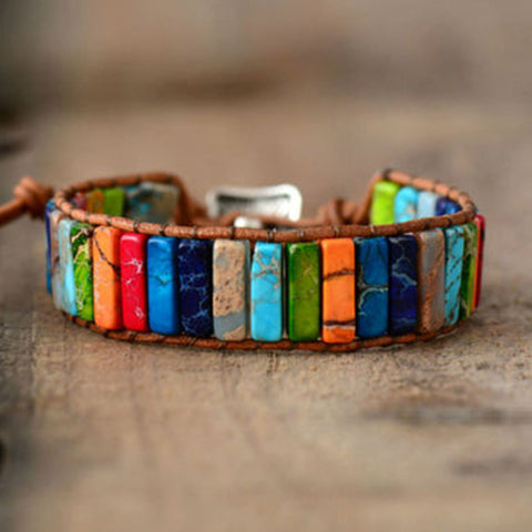 Thai Inspired Rainbow Marble Leather Pull Bracelet