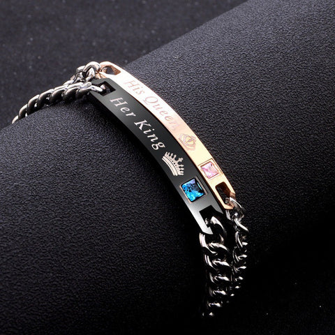 His & Her Crystal Curb Chain King & Queen Crystal Curb ID Bracelet