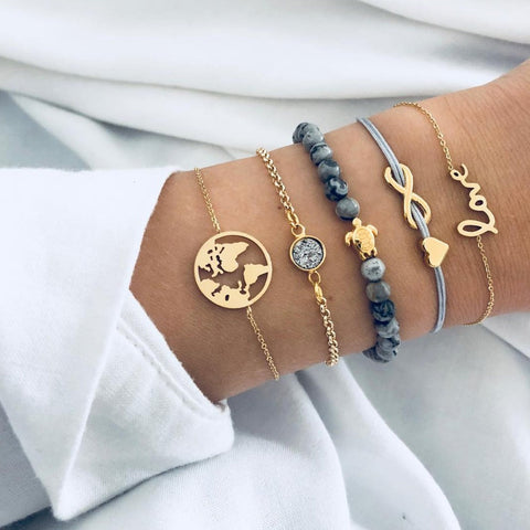 Celestial Marble Crystals and Gemstone 5 Piece Bracelet Set - 25+ Styles Available - ALILY