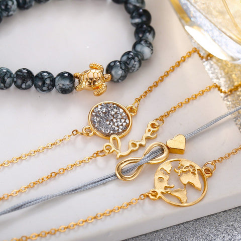Druzy Peace & Love Around The World 5 Piece Bracelet ITALY Design  - ALILY