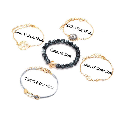 Druzy Peace & Love Around The World 5 Piece Bracelet ITALY Design  - ALILY
