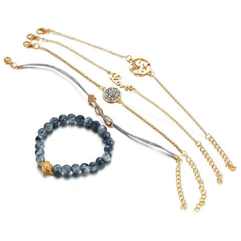 Druzy Peace & Love Around The World 5 Piece Bracelet ITALY Design  - ALILY