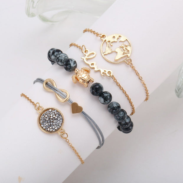 Druzy Peace & Love Around The World 5 Piece Bracelet ITALY Design  - ALILY