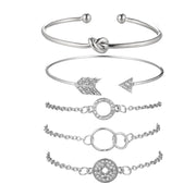 14K White Gold Plating Love Knot Circular Minimalist Bracelet Sets