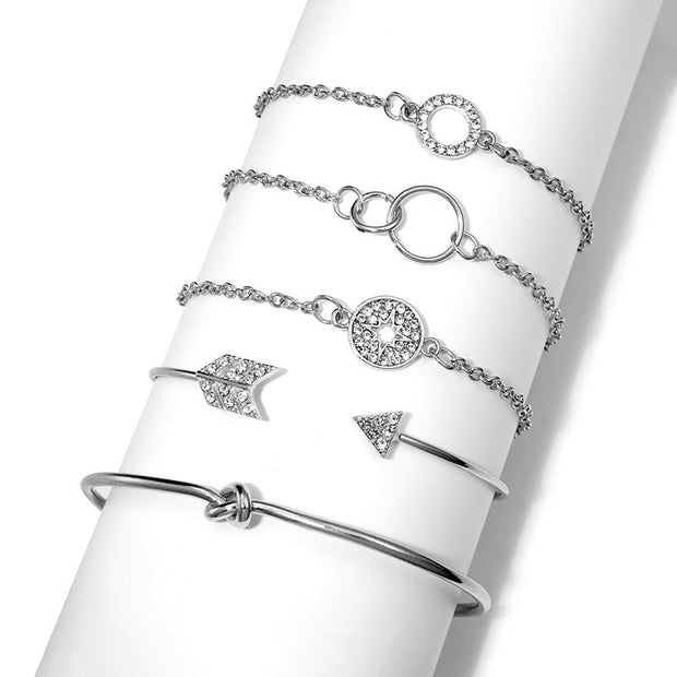 14K White Gold Plating Love Knot Circular Minimalist Bracelet Sets