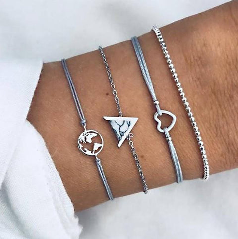 White Marble Pyramid Filigree World 4 Piece Bracelet Set ITALY Design  - ALILY