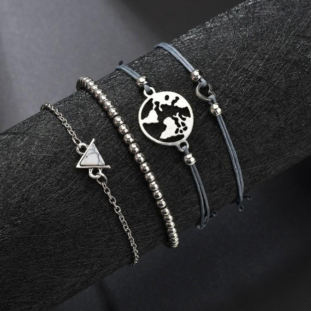 White Marble Pyramid Filigree World 4 Piece Bracelet Set ITALY Design  - ALILY