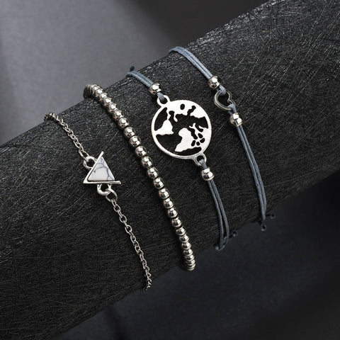 14K White Gold Plating White Marble Triangular Bracelet Set