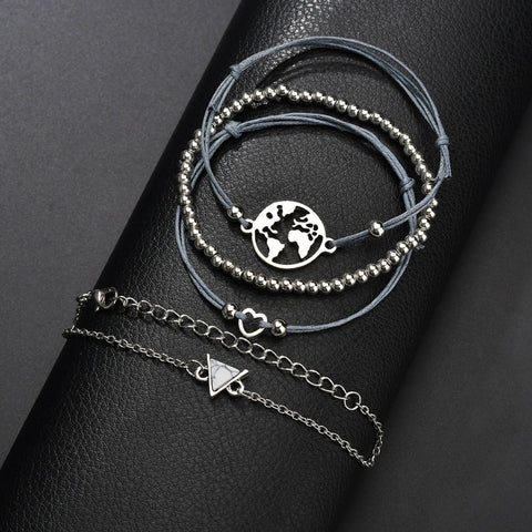 14K White Gold Plating White Marble Triangular Bracelet Set