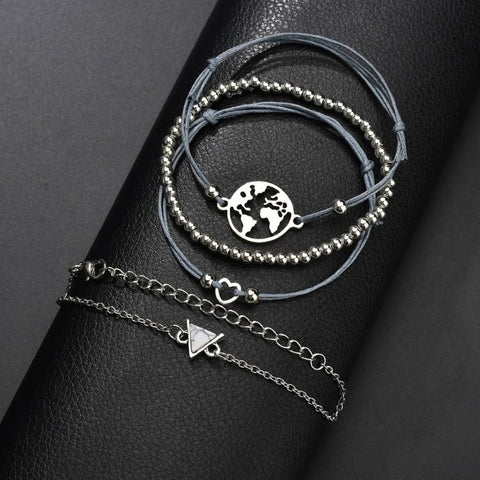 White Marble Pyramid Filigree World 4 Piece Bracelet Set ITALY Design  - ALILY