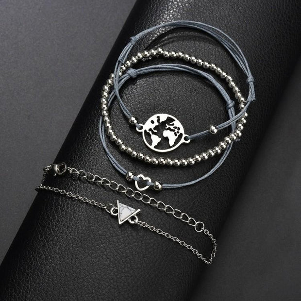 White Marble Pyramid Filigree World 4 Piece Bracelet Set ITALY Design  - ALILY