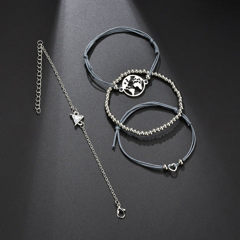 14K White Gold Plating White Marble Triangular Bracelet Set