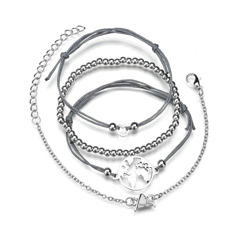 14K White Gold Plating White Marble Triangular Bracelet Set