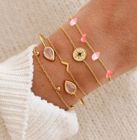 Celestial Marble Crystals and Gemstone 5 Piece Bracelet Set - 25+ Styles Available - ALILY