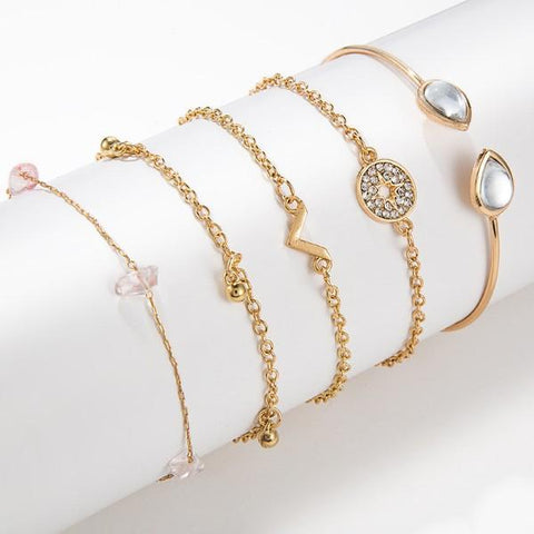 5 Piece Pink Crystal Celestial Bracelet Set ITALY Design  - ALILY
