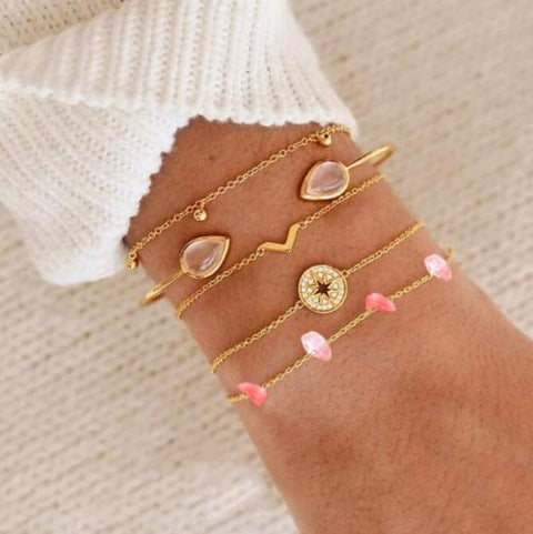 5 Piece Pink Crystal Celestial Bracelet Set ITALY Design  - ALILY