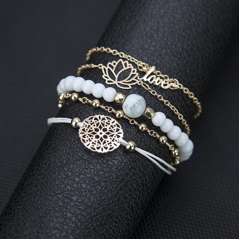 Arcoris White Marble Filigree Pendant & Love 5 Piece Bracelet Set ITALY Design  - ALILY