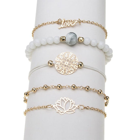 Arcoris White Marble Filigree Pendant & Love 5 Piece Bracelet Set ITALY Design  - ALILY