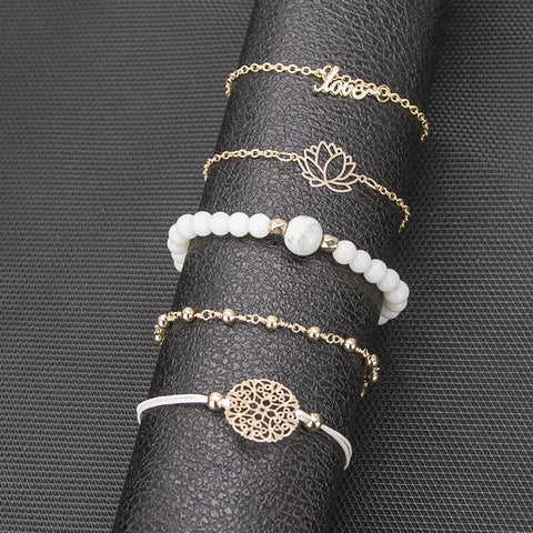 Arcoris White Marble Filigree Pendant & Love 5 Piece Bracelet Set ITALY Design  - ALILY