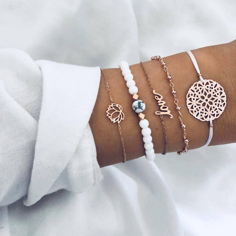Celestial Marble Crystals and Gemstone 5 Piece Bracelet Set - 25+ Styles Available - ALILY