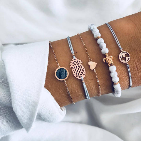Celestial Marble Crystals and Gemstone 5 Piece Bracelet Set - 25+ Styles Available - ALILY