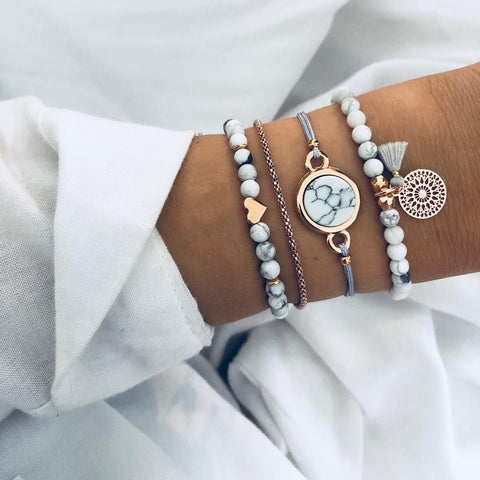 Celestial Marble Crystals and Gemstone 5 Piece Bracelet Set - 25+ Styles Available - ALILY