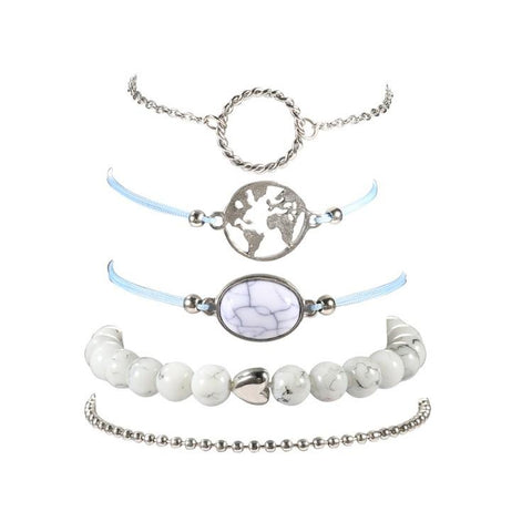 White Marble Filligree Strectch 5 Piece Bracelet ITALY Design  - ALILY