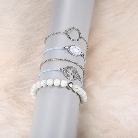 White Marble Filligree Strectch 5 Piece Bracelet ITALY Design  - ALILY