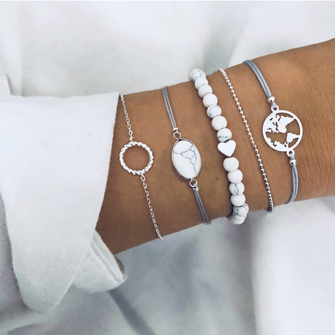 Celestial Marble Crystals and Gemstone 5 Piece Bracelet Set - 25+ Styles Available - ALILY