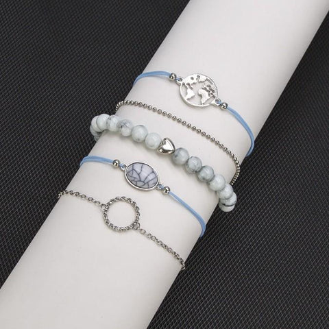 White Marble Filligree Strectch 5 Piece Bracelet ITALY Design  - ALILY