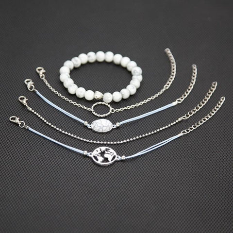 White Marble Filligree Strectch 5 Piece Bracelet ITALY Design  - ALILY