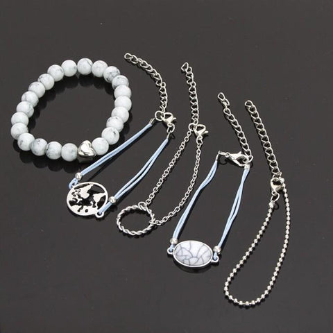 White Marble Filligree Strectch 5 Piece Bracelet ITALY Design  - ALILY