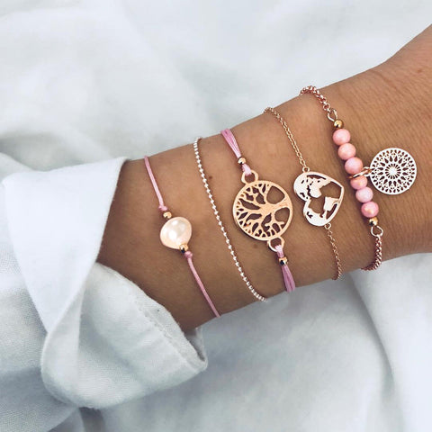 Celestial Marble Crystals and Gemstone 5 Piece Bracelet Set - 25+ Styles Available - ALILY