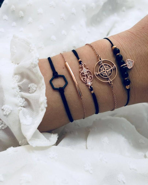 Searching For The Stars Black Marble 5 Piece Bracelet ITALY Design  - ALILY
