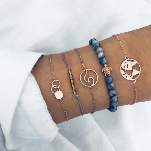 Celestial Marble Crystals and Gemstone 5 Piece Bracelet Set - 25+ Styles Available - ALILY