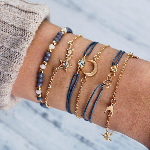 Celestial Marble Crystals and Gemstone 5 Piece Bracelet Set - 25+ Styles Available - ALILY