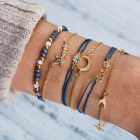 Celestial Marble Crystals and Gemstone 5 Piece Bracelet Set - 25+ Styles Available - ALILY