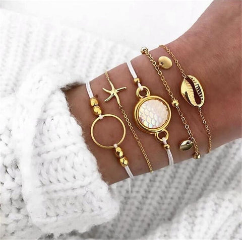 Celestial Marble Crystals and Gemstone 5 Piece Bracelet Set - 25+ Styles Available - ALILY