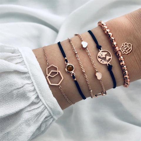 Celestial Marble Crystals and Gemstone 5 Piece Bracelet Set - 25+ Styles Available - ALILY