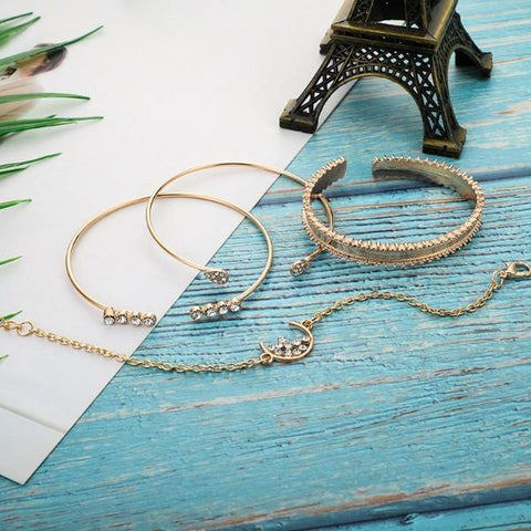 White Crystal Celestial 4 PC Bangle Set in 14K Gold ITALY Design  - ALILY