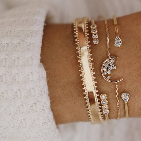 Celestial Marble Crystals and Gemstone 5 Piece Bracelet Set - 25+ Styles Available - ALILY