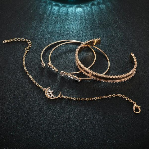 White Crystal Celestial 4 PC Bangle Set in 14K Gold ITALY Design  - ALILY